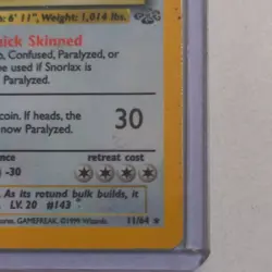 Pokemon Snorlax Jungle Rare Regular Card 27/64 1999 English Basic Unlimited TCG - Image 3