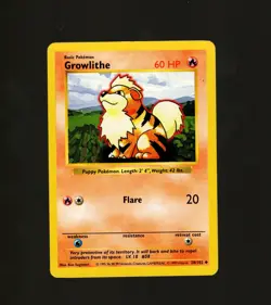 Pokemon TCG WOTC Base Set Shadowless Growlithe Card 28/102 Uncommon LP 1999 - Image 1