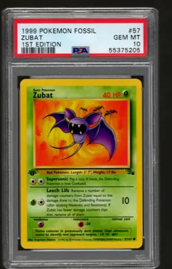 1999 Pokemon TCG Card Fossil Set 1st Edition Zubat #57 PSA 10 GEM MT 57/62 - Image 1