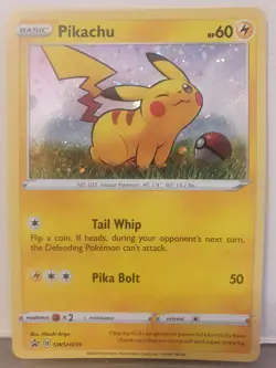 Pokemon TCG Pikachu SWSH039 Original Cosmo Holo Black Star Promo Swirl Right - Image 2