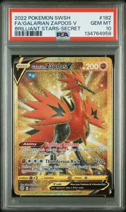 Pokemon Galarian Zapdos v TCG Card 182/172 Brilliant Stars Gold Secret PSA 10 - Image 1