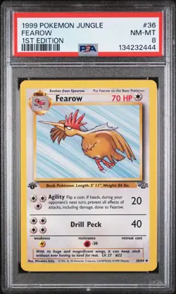 POKEMON CARD 1999 PSA 8 NM MINT JUNGLE SET 1ST EDITION #36 Fearow - Image 1