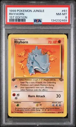 POKEMON CARD 1999 PSA 8 NM MINT JUNGLE SET 1ST EDITION #61 Rhyhorn - Image 1