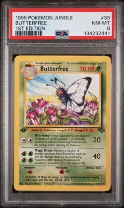 POKEMON CARD 1999 PSA 8 NM MINT JUNGLE SET 1ST EDITION #33 Butterfree - Image 1