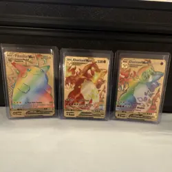 Pokemon TCG Pikachu VMAX Charizard VMAX Holo Card Lot - 3 Cards GOLD - Image 1