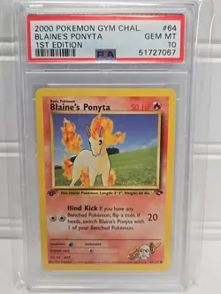 Pokemon 2000 1st Edition Blaine's PONYTA #64 GEM MT PSA 10 GEM MINT Gym Chal. - Image 1