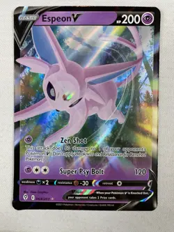 Espeon V 064/203 Evolving Skies NM Ultra Rare Pokemon Miscut Error Bubble Corner - Image 1