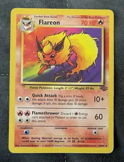 Pokemon TCG 1999 Flareon 19/64 Jungle Unlimited Non-Holo Rare Vintage LP ✨ - Image 1