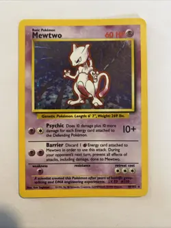 1999 Pokemon Mewtwo Base Set Unlimited Holo Rare #10/102 - MP/HP - Image 1