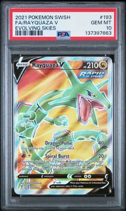 PSA 10 Graded Rayquaza V (Full Art) 2021 Pokemon Evolving Skies Holo 193/207 FA - Image 1