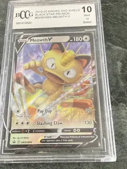 2019-2020 MEOWTH V POKEMON CARD #SWSH004 SWORD & SHIELD BLACK STAR BECKETT MINT - Image 3