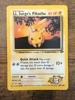 Pokemon TCG Lt. Surge's Pikachu Card #84/132 Gym Challenge, Regular Non-Holo - Image 1