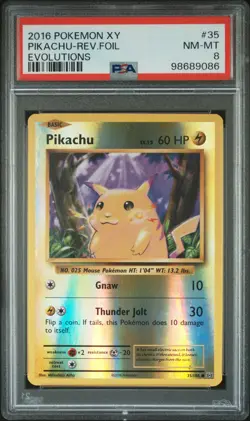 2016 POKEMON XY EVOLUTIONS #35 PIKACHU-REVERSE FOIL PSA 8 - Image 1
