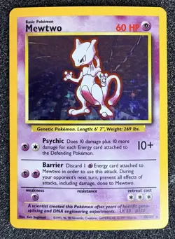 Mewtwo 10/102 Base Set Unlimited 1999 Holo Rare Pokemon Vintage (LP) - Image 1