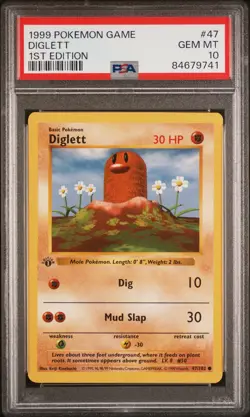 1999 POKEMON BASE SET 1ST EDITION #47 DIGLETT PSA 10 - Image 1
