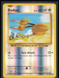 Doduo Reverse Holo 69/108 Pokemon XY: Evolutions LP Pokemon Card - Image 1