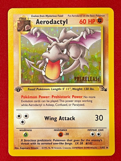 Pokemon Fossil AERODACTYL 1/62 Holo 1ST EDITION PRERELEASE - Image 1