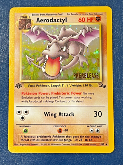 Pokemon Fossil AERODACTYL 1/62 Holo 1ST EDITION PRERELEASE - Image 2