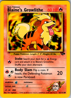 Blaine's Growlithe Common Pokemon TCG Gym Challenge 62/132 - Image 1