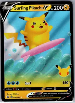Surfing Pikachu V 008/025 Celebrations - Pokemon Card - NM - Image 1