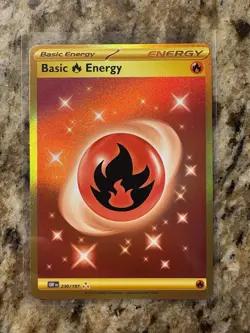 Pokemon Basic Fire Energy 230/197 Obsidian Flames Hyper Rare Full Art Gold Holo - Image 1