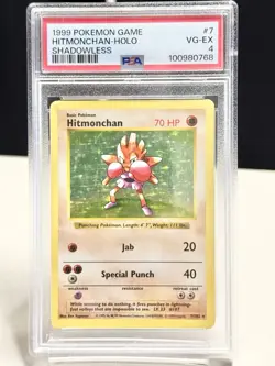 1999 Pokemon Game Base Set Shadowless Hitmonchan Holo #7 PSA 4 VG-EX - Image 1