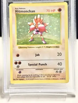 1999 Pokemon Game Base Set Shadowless Hitmonchan Holo #7 PSA 4 VG-EX - Image 2