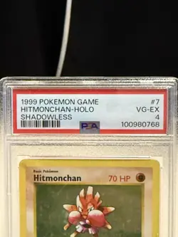 1999 Pokemon Game Base Set Shadowless Hitmonchan Holo #7 PSA 4 VG-EX - Image 3