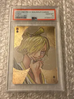 PSA 10 Sanji One Piece Golden Playing Card Clubs 5 Jump Festa 2024 Japan - Image 1