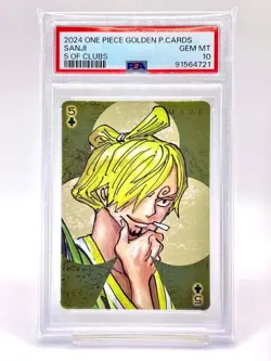 PSA 10 Sanji One Piece Golden Playing Card Clubs 5 Jump Festa 2024 Japan - Image 3