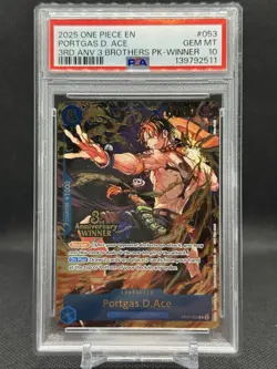 2025 One Piece EN 3rd Anniversary 3 Brothers Winner 053 Portgas D. Ace PSA 10 - Image 1