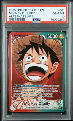 2025 ONE PIECE OP13-CARRYING ON HIS WILL ALTERNATE ART MONKEY D. LUFFY PSA 10 - Image 1