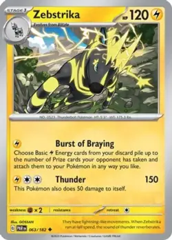 Pokemon Zebstrika - 063/182 - Uncommon - Reverse Holo NM-Mint Paradox Rift - Image 1