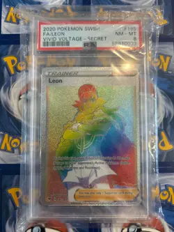 2020 Pokemon Vivid Voltage SWSH Leon PSA 8 Rainbow Secret Rare 195/185 - Image 1