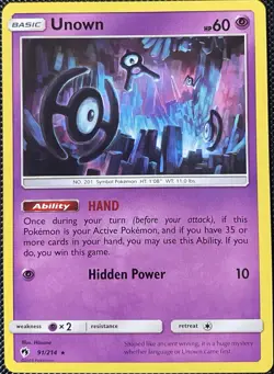Unown 91/214 Sm-Lost Thunder Regular - Pokemon Card - Image 1