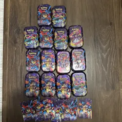 Lot Of 14 Pokemon Mega Evolution Empty Mini Tin Venusaur Lucario W/ Stickers - Image 1