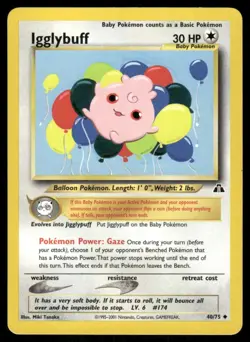 Pokemon Tcg Igglybuff #40 Pokemon Neo Discovery MP - Image 1