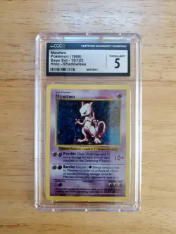 Pokemon CGC 5 Ex 1999 Mewtwo Shadowless Base Set Holo Card - Image 1