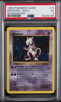 1999 POKEMON BASE SET SHADOWLESS #10 MEWTWO-HOLO PSA 5 - Image 1