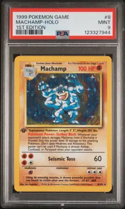 1999 POKEMON GAME 1ST ED #8 MACHAMP-HOLO PSA 9 - Image 1