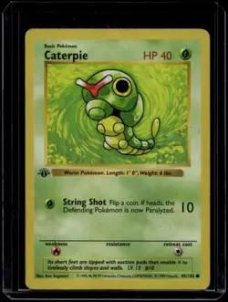 Pokemon TCG Caterpie 45/102 Base Set Shadowless 1st Edition DMG - Image 1