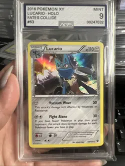2016 POKEMON XY FATES COLLIDE LUCARIO HOLO #63 Graded AGS 9 MINT - Image 1