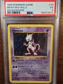 1999 POKEMON BASE SET SHADOWLESS #10 MEWTWO-HOLO PSA 3 - Image 1