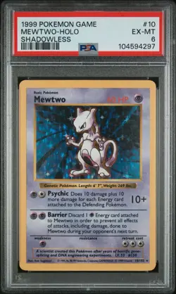 1999 Pokemon Game #10 Mewtwo holo Shadowless PSA 6 EX-MT - Image 1