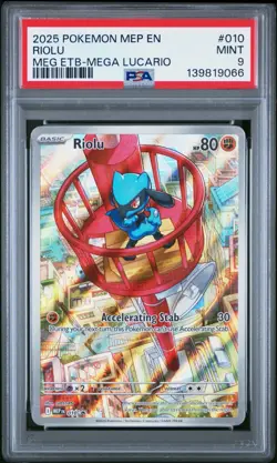 2025 Pokemon MEP EN MEG ETB Mega Lucario #010 Riolu PSA 9 MINT - Image 1