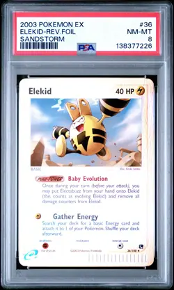 2003 POKEMON EX SANDSTORM #36 ELEKID-REVERSE FOIL PSA 8 - Image 1