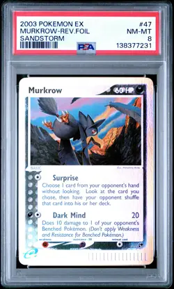 2003 POKEMON EX SANDSTORM #47 MURKROW-REVERSE FOIL PSA 8 - Image 1