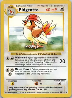 Pokemon TCG Pidgeotto Base Set 22/102 Regular Shadowless Rare - Image 1