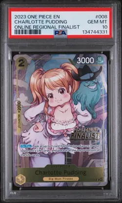 PSA 10 2023 ONE PIECE PROMOS 008 CHARLOTTE PUDDING ONLINE REGIONAL FINALIST - Image 1