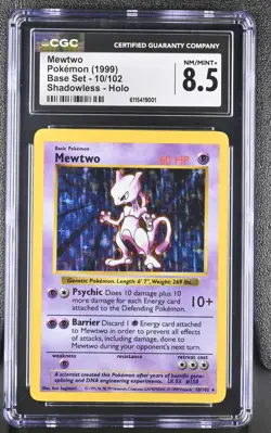 CGC 8.5 Mewtwo 1999 Base Set 10/102 Shadowless Holo Pokemon Card - Image 1
